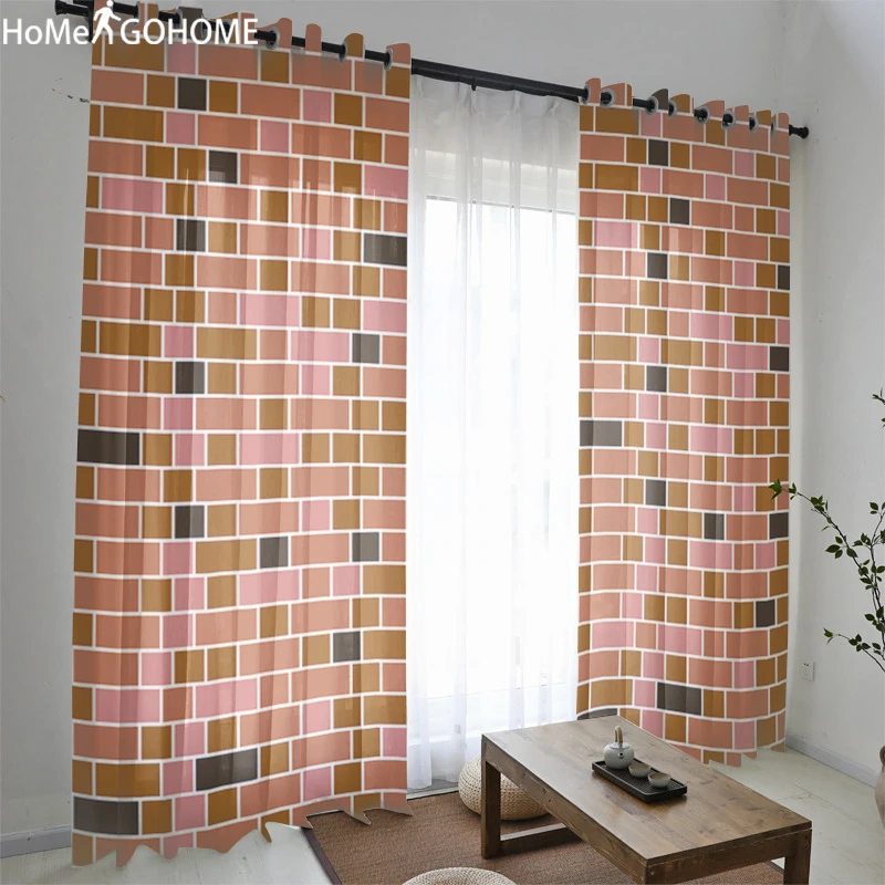 

Brick Wall Print Tulle Curtains for Bedroom Gordijnen Sheer Tulle Window Curtain 3d Kitchen Decoration Living Room Voile Curtain