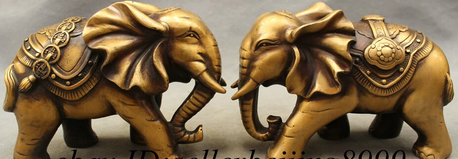 

JP S62 8" FengShui Chinese Bronze Copper JiXiang RuYi Coin Elephant Statue Set Pair