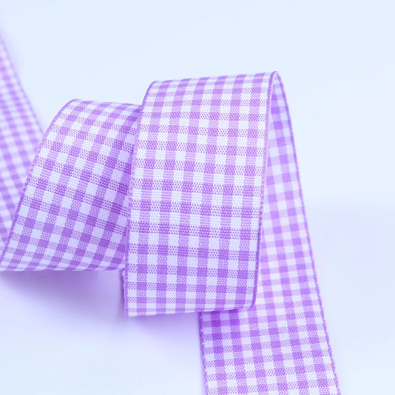 50 ярдов/рулон 6 мм черный белый клетчатый плед ленты с узором DIY галстуки-бабочки для девочек повязка на голову заколки серьги подарочная упаковка ленты - Цвет: Светло-фиолетовый