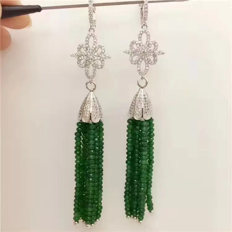 

one pair green/pink red stone roundel faceted hook earrings 80mm wholesale beads nature FPPJ