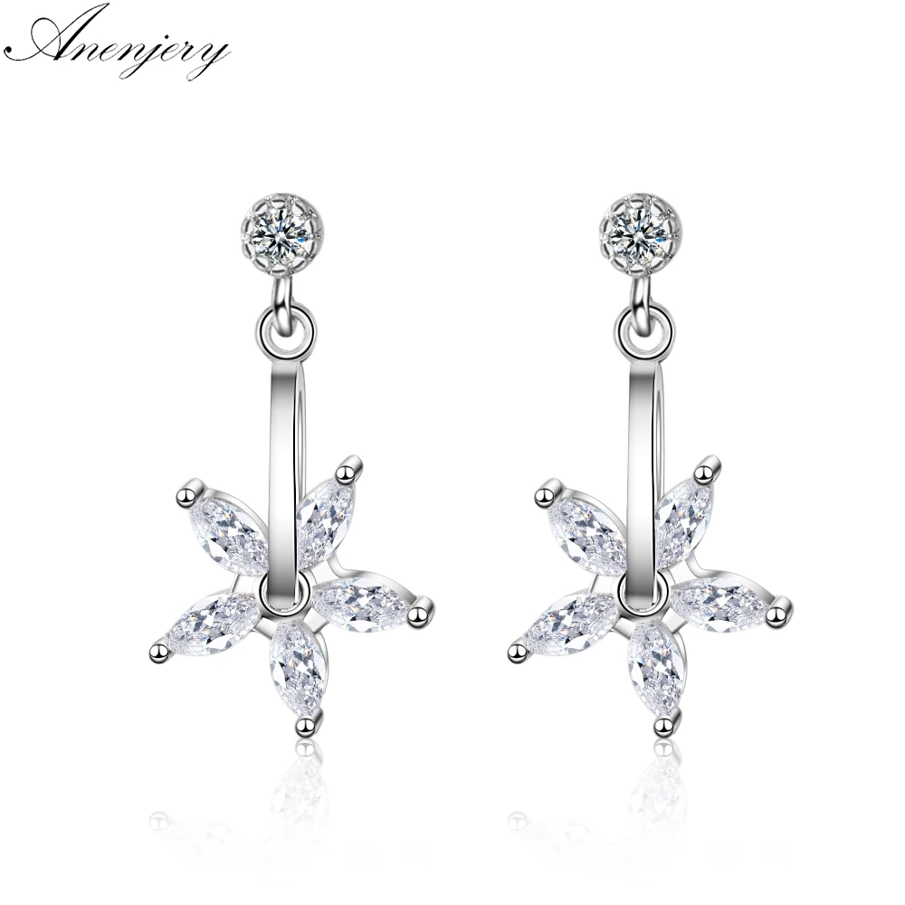 Anenjery, простые, изысканные, 925 пробы, серебряные серьги, пять лепестков, цветок, циркон, Вращающиеся Серьги для женщин, oorbellen S-E775