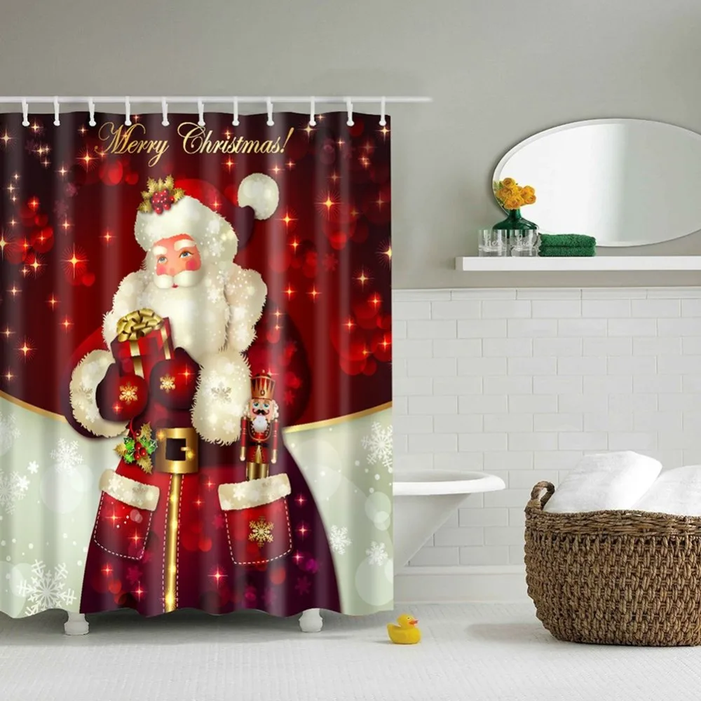 Santa Claus Shower Curtains Polyester Waterproof High Quality Washable Bath Decor | Дом и сад