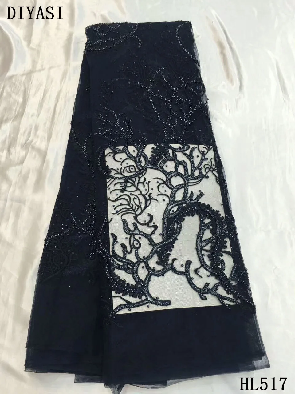 

African beaded lace fabric 3d flower fabric embroidered HL517 tulle mesh lace fabric for wedding dress GY02