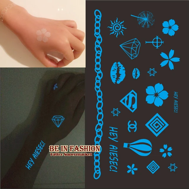 Creative Fluorescence Tattoo Sticker Blue Color Emission At Dark Glow Tattoos Sticker Neon Colored Luminous Sticker Flower Batom Creative Fluorescence Tattoo Sticker Blue Color Emission At Dark Glow Tattoos Sticker Neon Colored Luminous Sticker Flower Batom