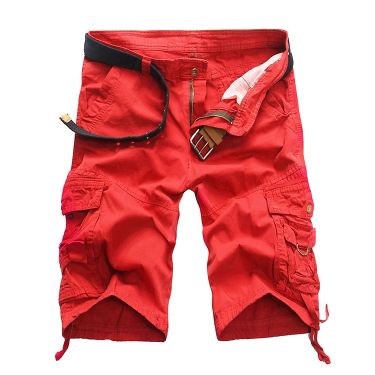 FOJAGANTO, качественные Брендовые мужские шорты Карго,, летние мужские повседневные шорты с талией, мужские уличные шорты Карго(без пояса - Цвет: Red