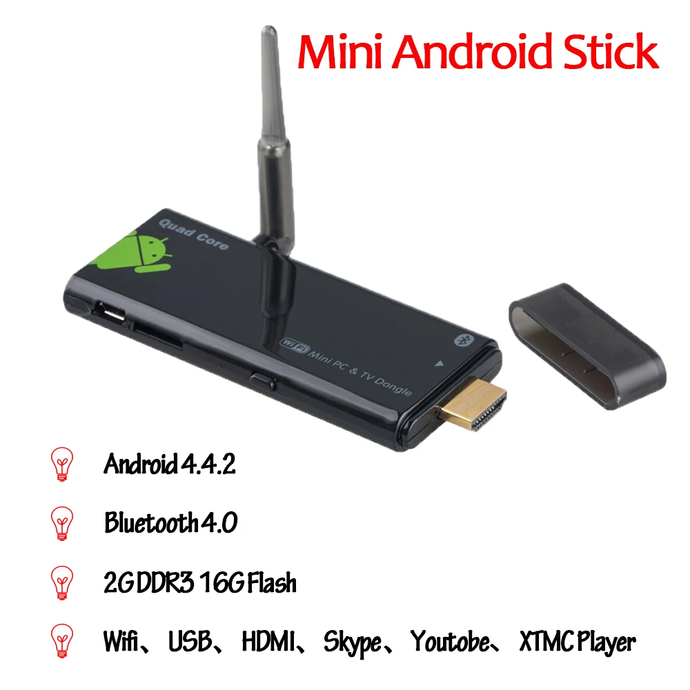 CX919 Android 4.4 Мини-pc Box TV Stick Quad Core 2 Г/16 Г Bluetooth 4.0 Smart Mini PC 1080 P с DLAN XBMC Внешний Wi-Fi антенна |