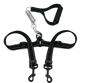 

Double Dog Leash No Tangle Coupler Sponge Handle Reflective Threads-Metal Shock Absorber Adjustable Heavy Duty Dual Leash PL041
