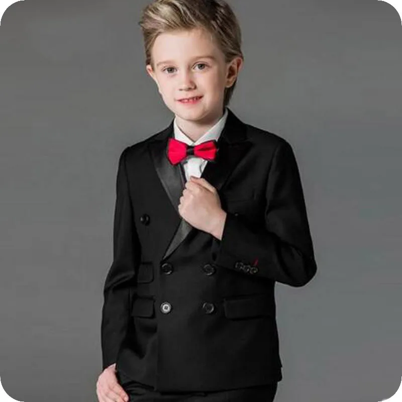 Double Breasted Black Boy Suits for Wedding Peaked Lapel Slim Child Wedding Suits Boys Costume Mariage Kid Blazers Ternos 3Piece formal slim fit groom tuxedo men suits 3piece jacket pants vest peaked lapel wedding suits for best man blazers suit