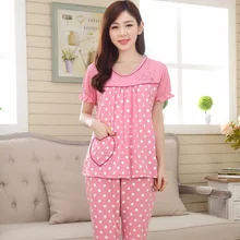 Дамы Modal Pajama Set Плюс Размер 4XL пижамный комплект с коротким рукавом Пижама с круглым воротом пижамы летняя Домашняя одежда сна одежда для женщин