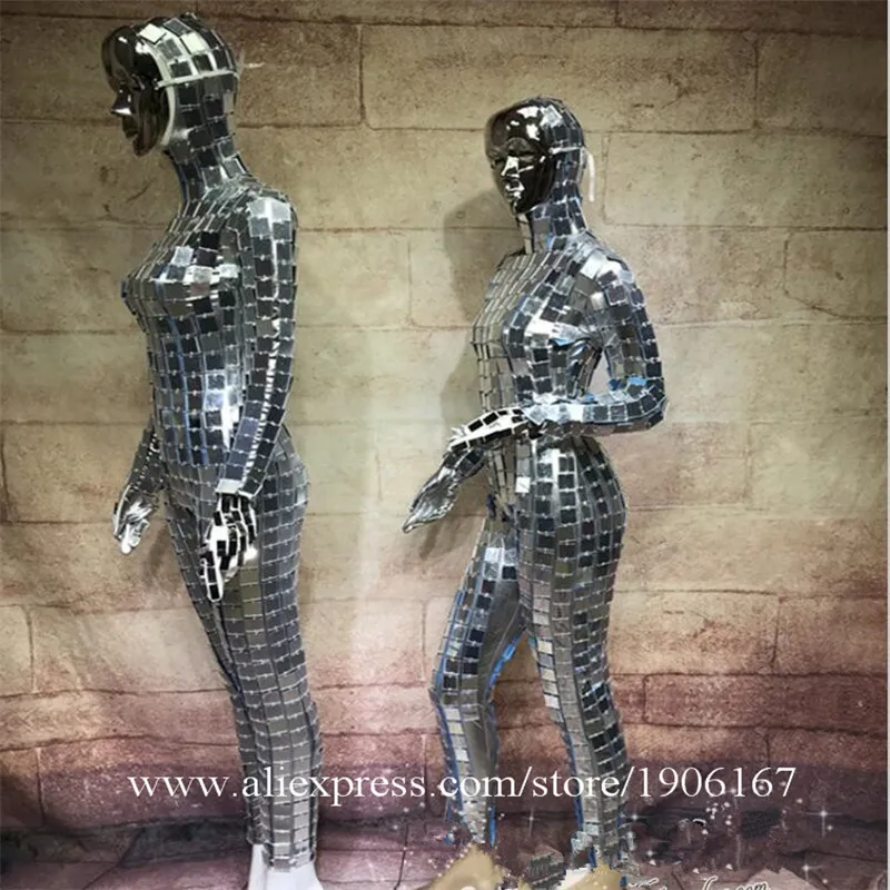  Ballroom dance costumes singer stage show wears mirror clothes dj party bar club performance robot suit women dresses disco0