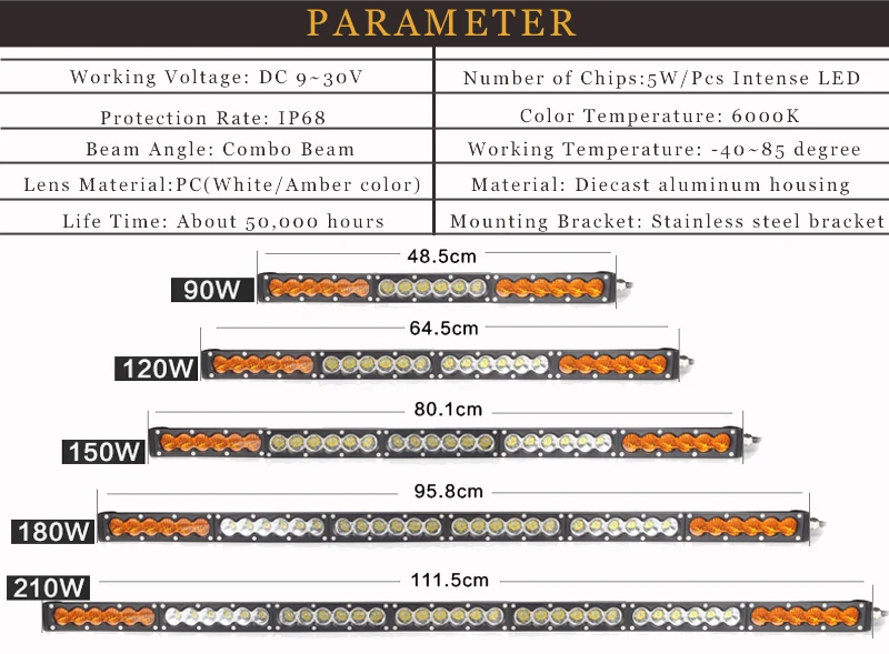 SufeMotec 90 Вт 150 Вт 240 Вт однорядные светодиодный светильник светодиодный лайтбар с светильник комбо белый янтарь противотуманная фара для бездорожья грузовик SUV 4x4 4WD 12V 24V
