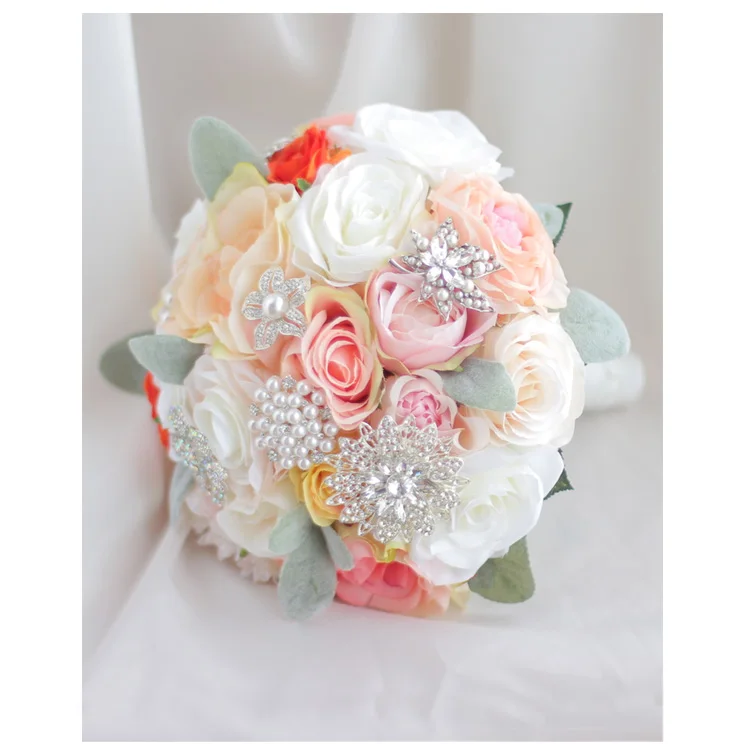 Coral& кот искусственный цветок брошь букет свадебный букет де mariage полиэстер свадебный букет жемчужина цветок невесты букет