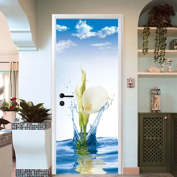 

Modern Simple 3D Lily Flowers Wall Door Sticker PVC Self-Adhesive Waterproof Wallpaper Home Decor Living Room Door Decals Murals