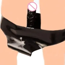 Фетиш латекса каучука аксессуары короткие трусы с фаллоимитатором, ремень унисекс на пенис, целомудрие пояс под белье нижнее белье