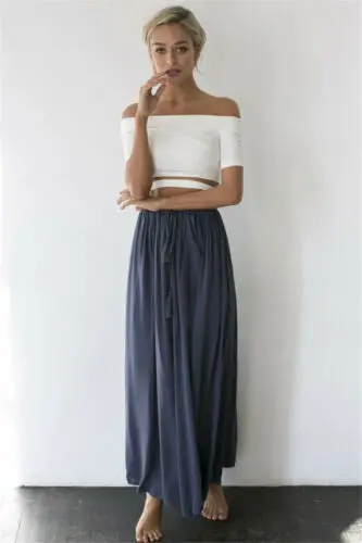 Summer Women's Casual Chiffon BOHO Skirt Solid Color High Waist Bandage Ladies Long Skirt Loose Gypsy Long Maxi Full Skirt
