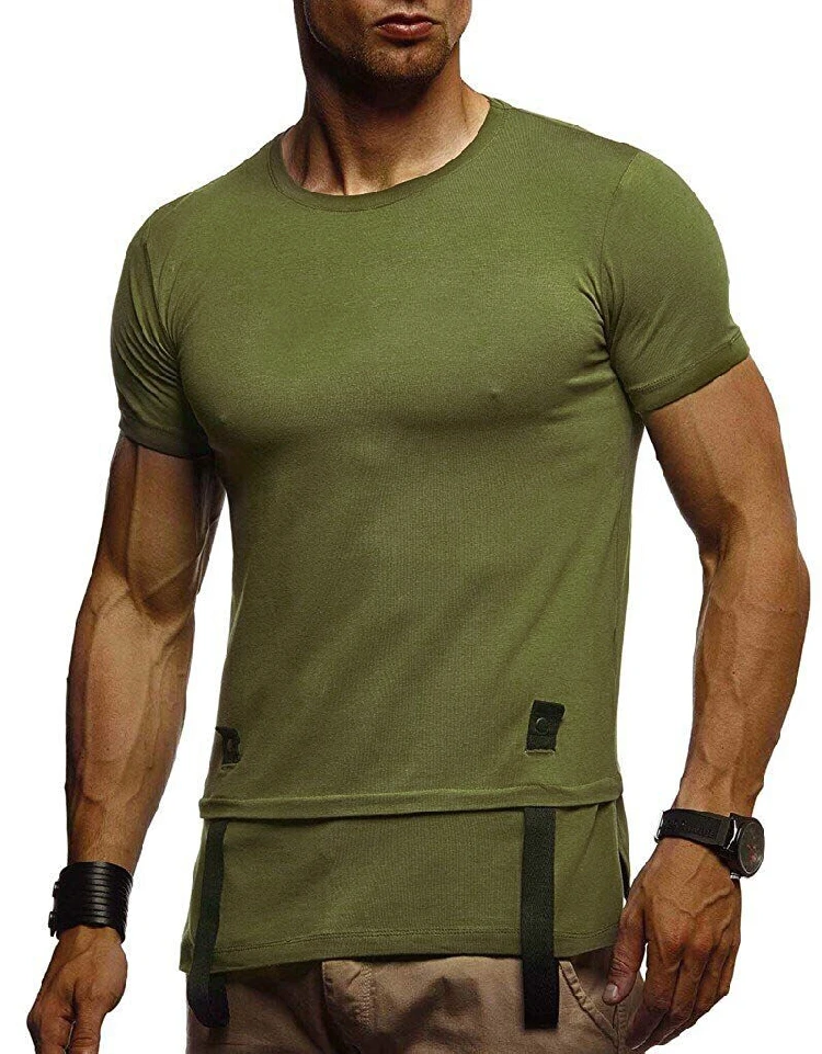 

2019 New T Shirt Men Slim Fit Solid Color fitness Casual Tops Cotton Comfortable High Quality Plus Size -White,Black,Army green