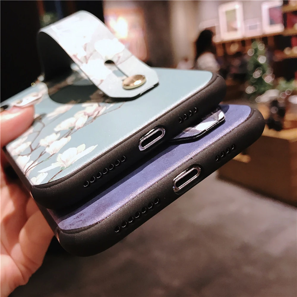 Eqvvol 3D тиснение цветок браслет телефон чехол для iPhone XS MAX XR X 8 7 6 6S Plus матовые мягкие