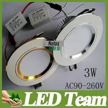 3 w светодиодные светильники 110 v 230 v 330lm светодиодные встраиваемые светильники теплый/холодный белый Светодиодный чип питания лампы белый серебристый корпус CE& ROHS