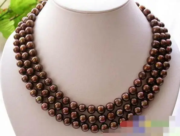 

song voge gem nanJ0803 3ROW COFFEE ROUND FRESHWATER PEARL NECKLACE