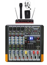 STARAUDIO Pro 4 Channel Mixing Console DJ Audio Powered Amplifier Mixer W/2CH VHF Wireless Microphone SMX-4000B