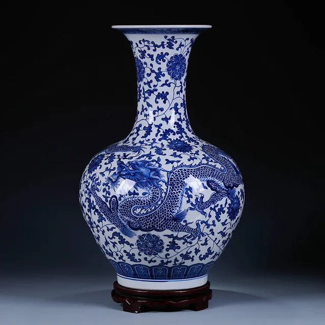 Jingdezhen Traditional Chinese Large Porcelain Floor Vase Antique Blue and White Dragon Fine Ceramic Vase For Home Office Decor 1