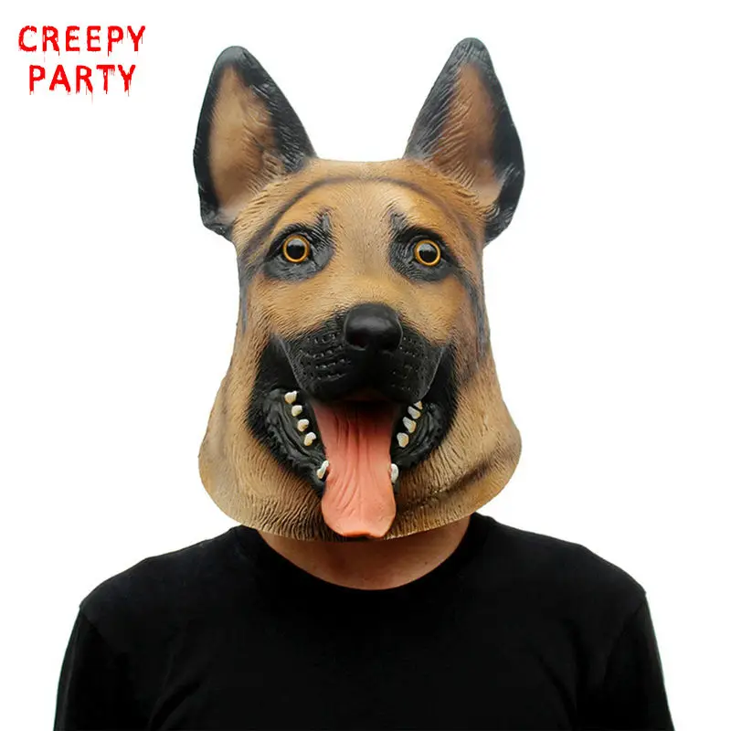 German Shepherd Latex Party Mask Full Face Dog Head Animal Masquerade