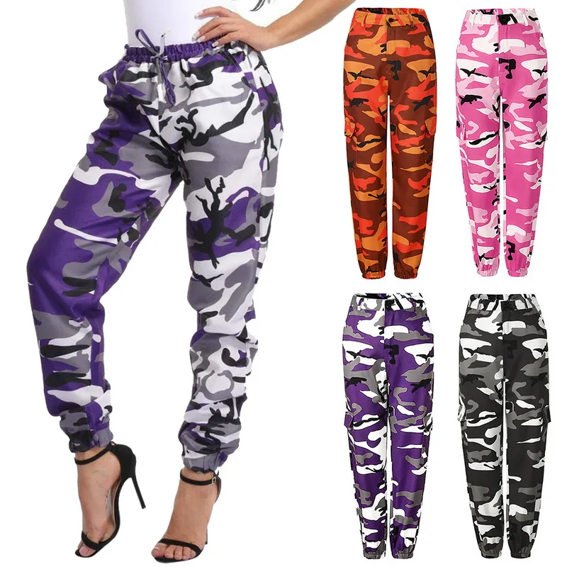 

HEFLASHOR Fashion Camouflage Print Pants Women Pleated Loose Casual Military Trousers Sport Gym Pants Ankle-Length Running Pants