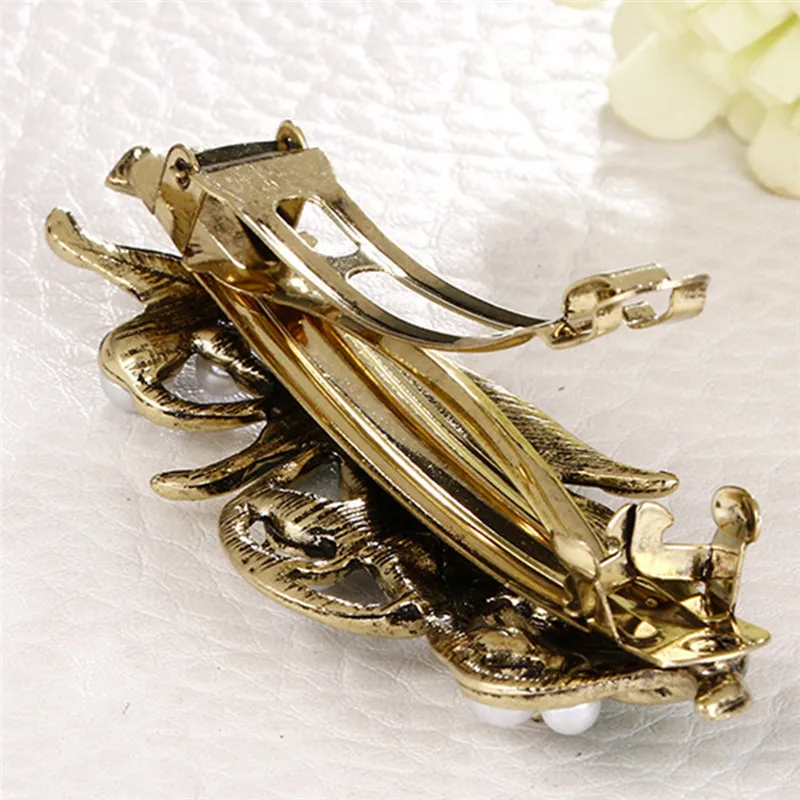 Exquisite Elegant Retro Enamel Green Leaf Pearl Hair Clip Clamp Hairpin Women Girls Hair Accessories hair accessory hair clip pearl hairpins
