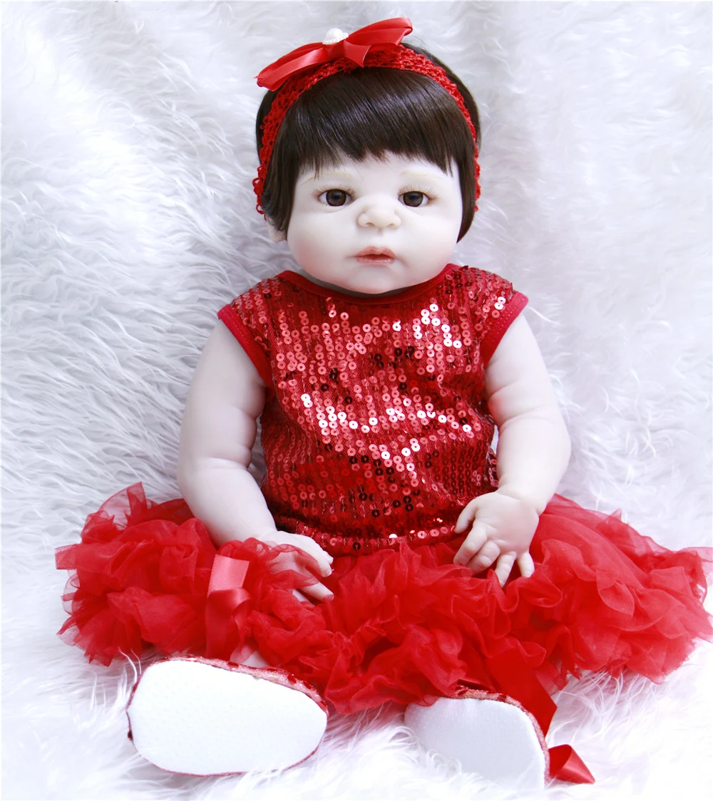 

NPK 57CM Real Baby Girl Reborn Doll Full Silicone Child Toddle Bath Toys Lifelike Realistic Babies Red Princess Fashion DOlls