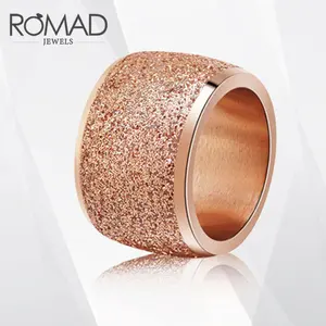 ROMAD Queen Silver/Rose Gold Color Stainless Steel Rings 16mm Frosting Surface Big Wedding Band Party Ring for Woman Girls Party ROMAD Queen Silver/Rose Gold Color Stainless Steel Rings 16mm Frosting Surface Big Wedding Band Party Ring for Woman Girls Party