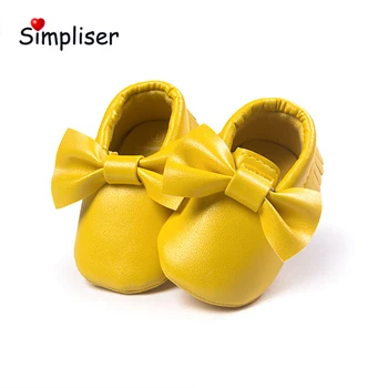 

Cute Bow Baby Girls Boys Leather Shoes Newborn Baby Leather Shoes 32 Colors 2019 Anti-slip Infant Toddler Shoes First Walkers