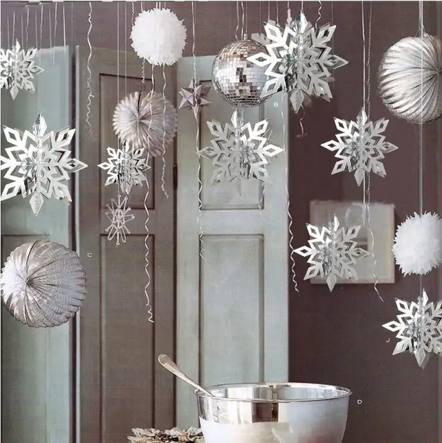 6 Pcs/Set Cardboard 3D Hollow Snowflake Hanging Ornaments New Year’s Christmas Decorations for Home Party Decoration Natal