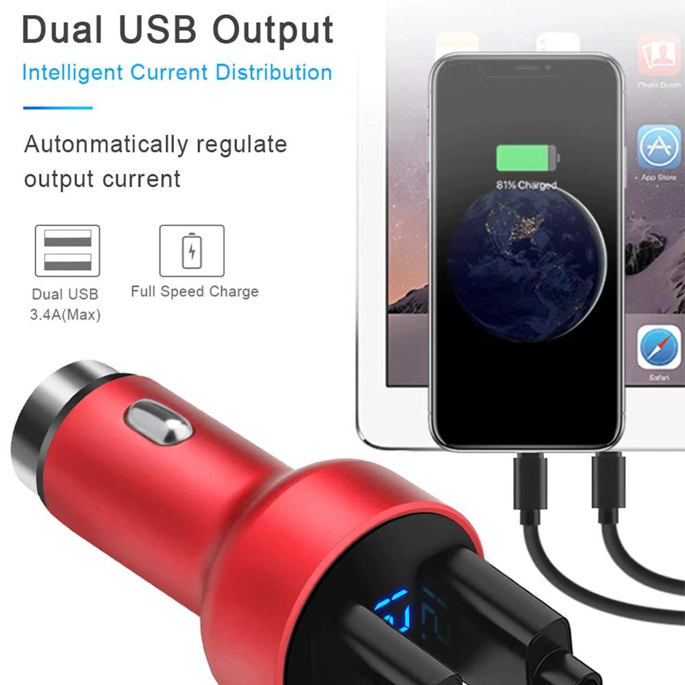 Rocketek شاحن سيارة 5 V 3.4A LED عرض عالمي مزدوج Usb الهاتف سيارة-شاحن هواتف xiaomi سامسونج S8 فون X 8 زائد اللوحي الخ