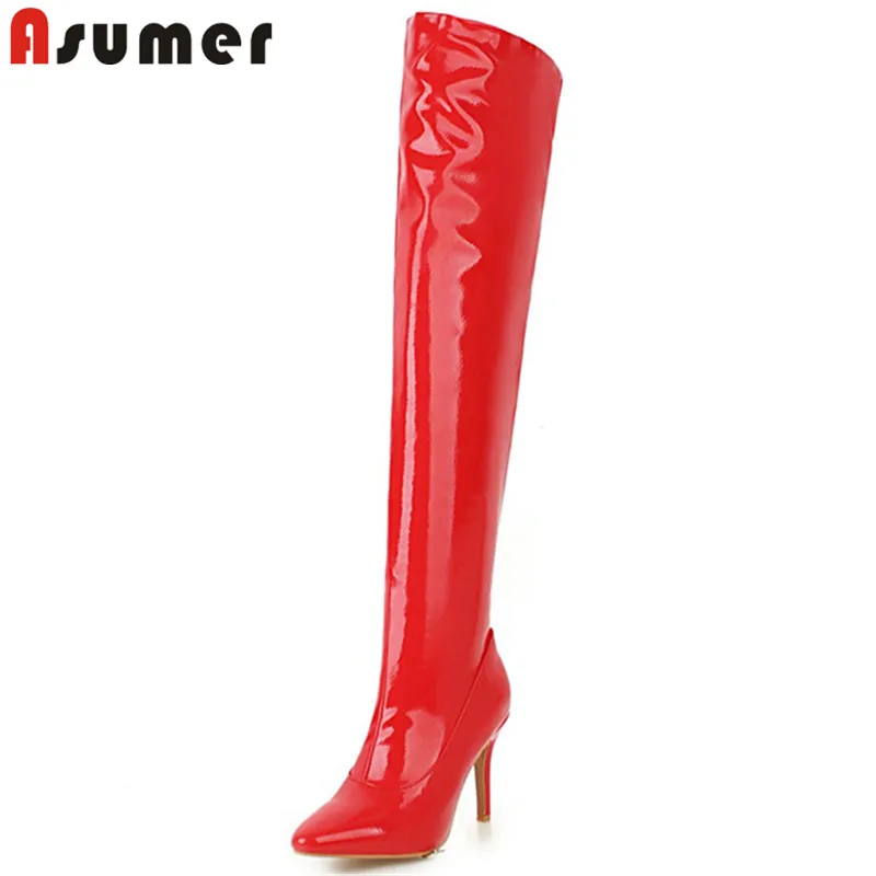 ASUMER black red fashion over the knee boots women pointed toe thin