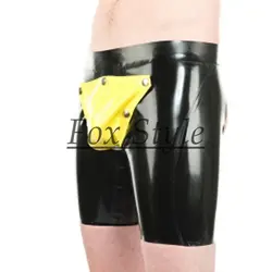 Мужские латексное нижнее белье сексуальные Латекс Короткие штаны с задней дырой codepiece брюки