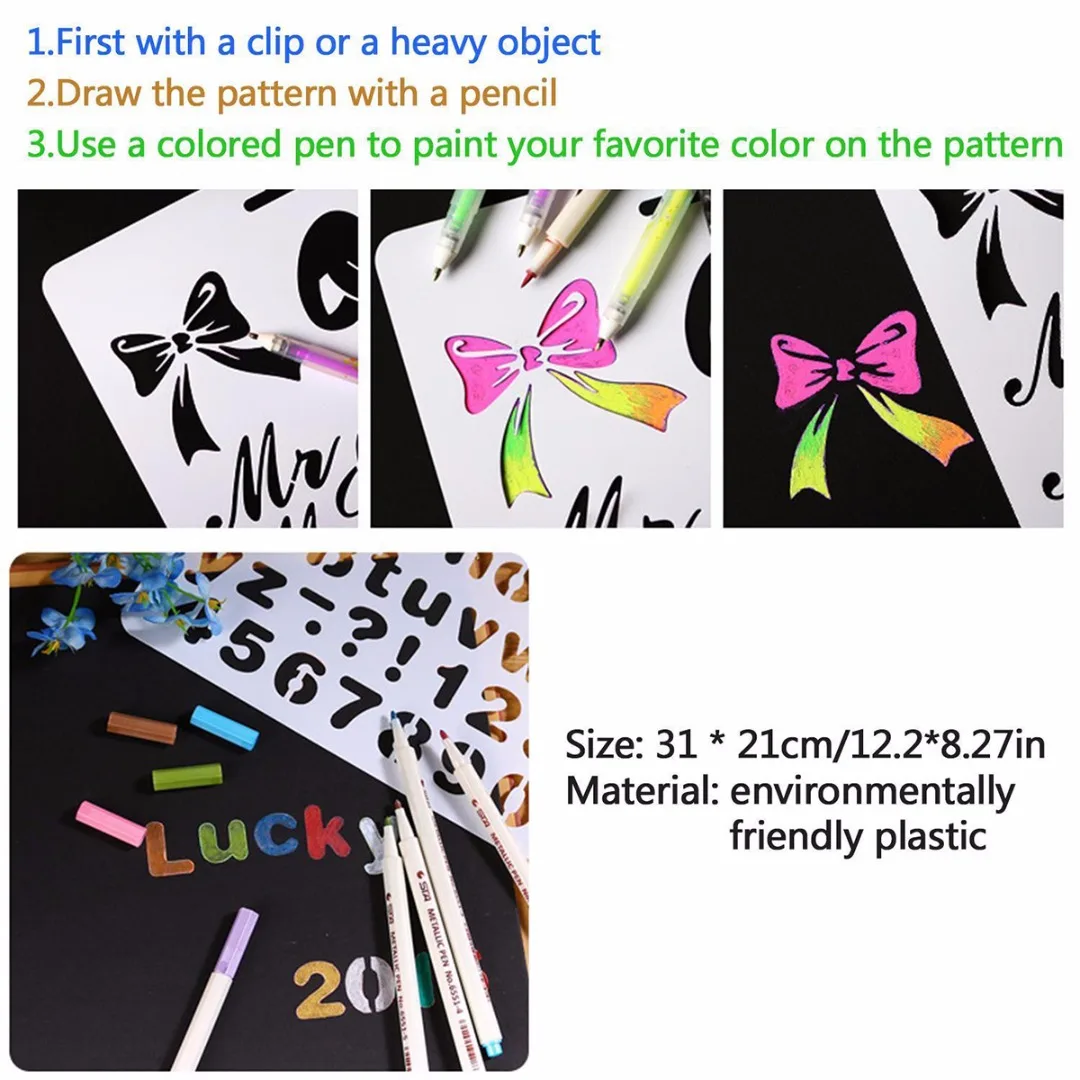 21pcs\lot New Bullet Journal Stencil Set DIY Drawing Painting Template Stencil Diary