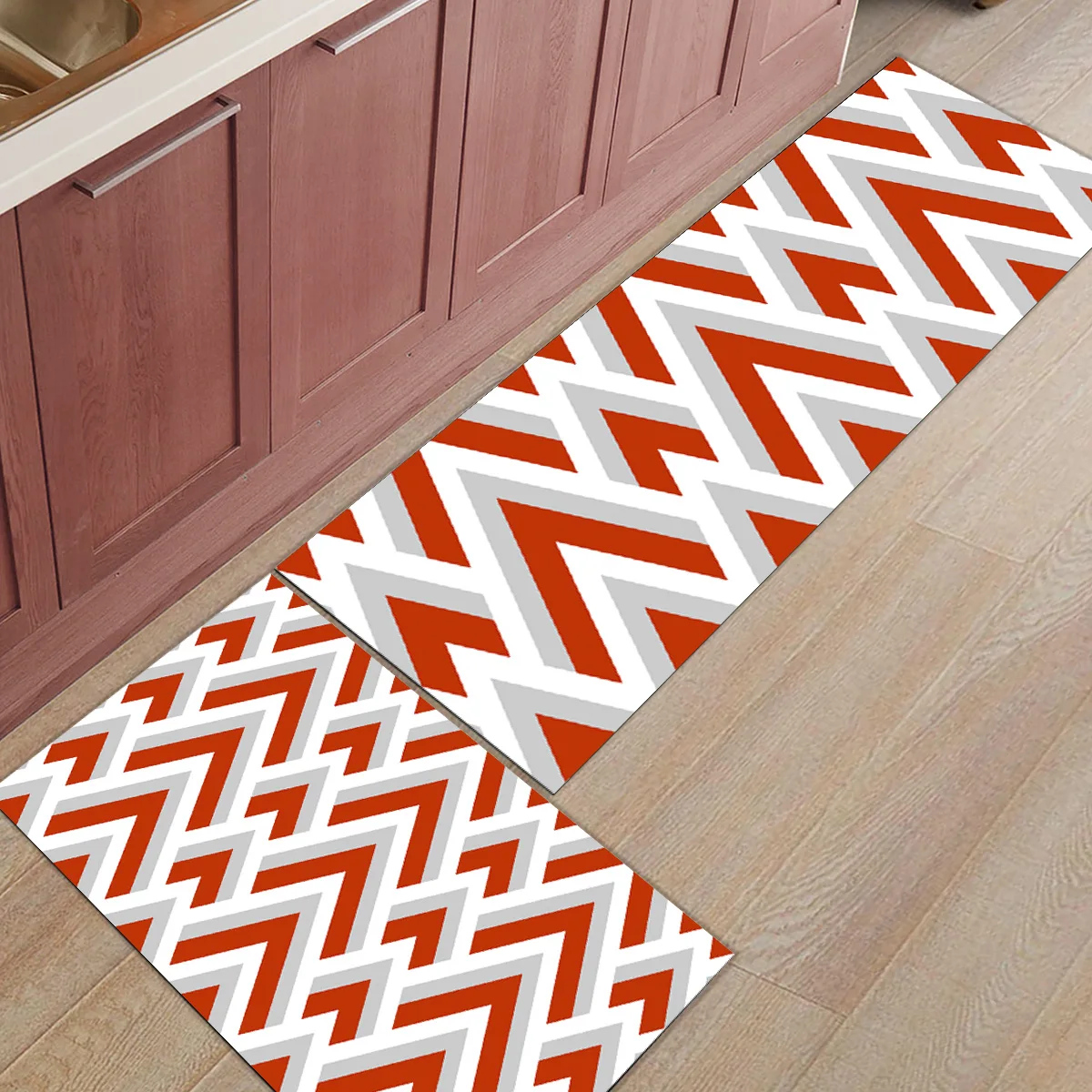 

2 Piece Kitchen Mats and Rugs Set Modern Geomety Blue Grey and Red Home Deocr Non Skid Area Runner Doormats Carpet
