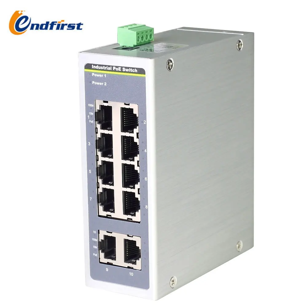 Industrial PoE Switch 8 Ports wide operating temperature Din rail