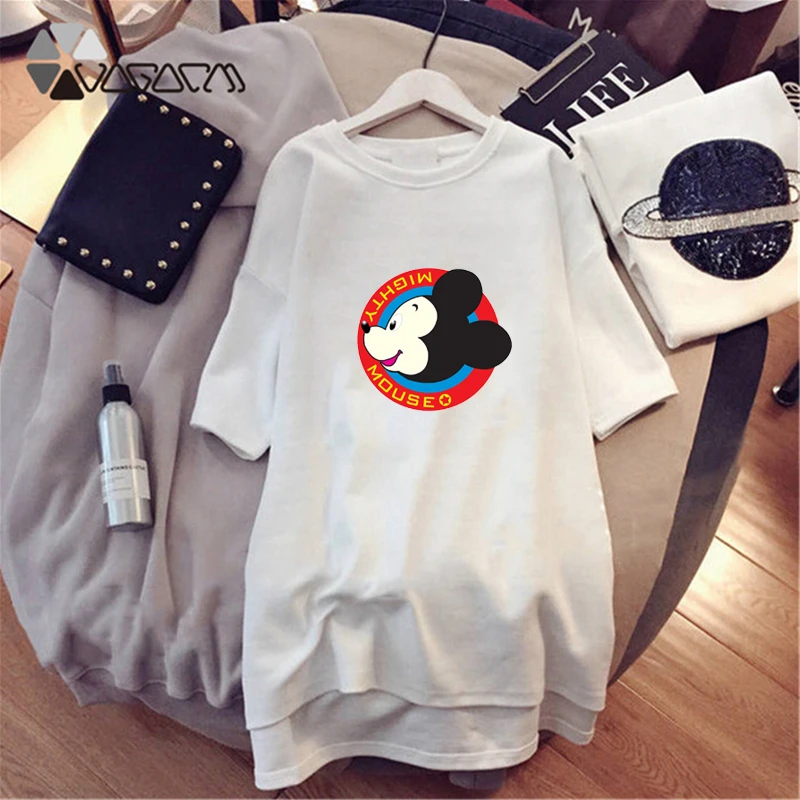 

Mickey Mouse Minnie Plus Size Dress Women Fashion Short Sleeve Black White Personality Print Casual Loose Mini Summer Dress 4XL