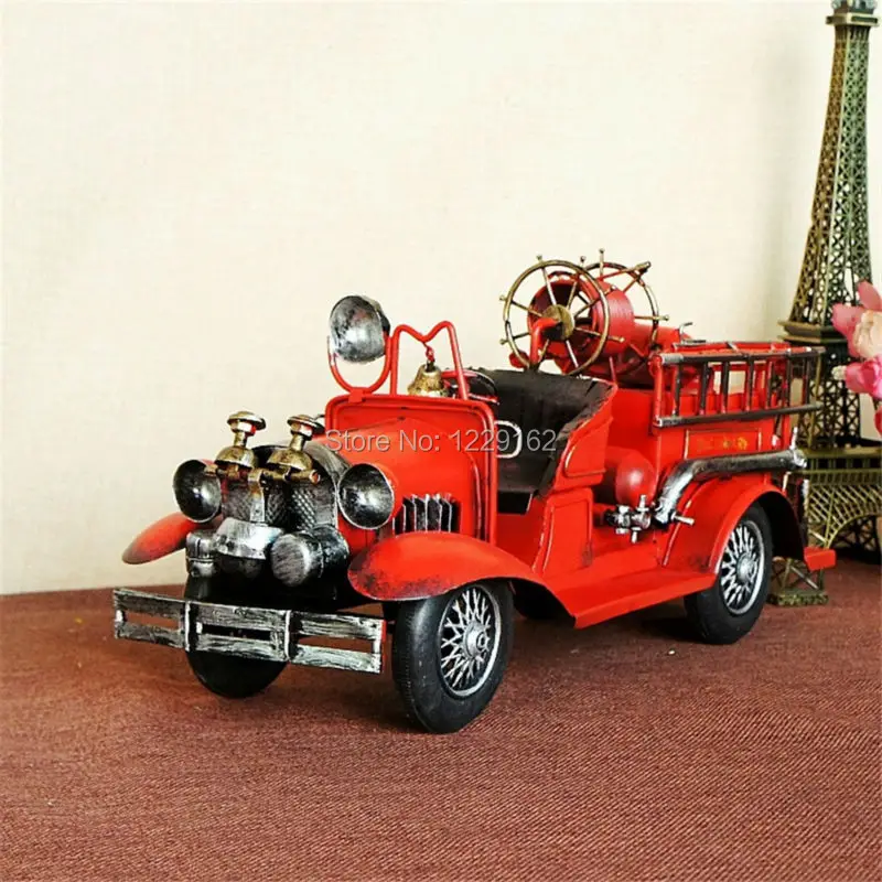 

Hot! Handmade metal craft Business gift Aerial ladder fire truck multifunctional fire truck model for birthday gift home decor