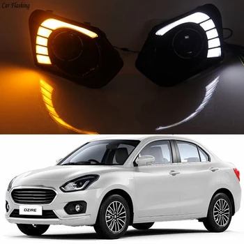 

Car Flashing 2PCS Car LED For Suzuki Dzire 2017 2018 with Yellow Turn Signal fog lamp cover DRL Daytime Running Lights Daylight