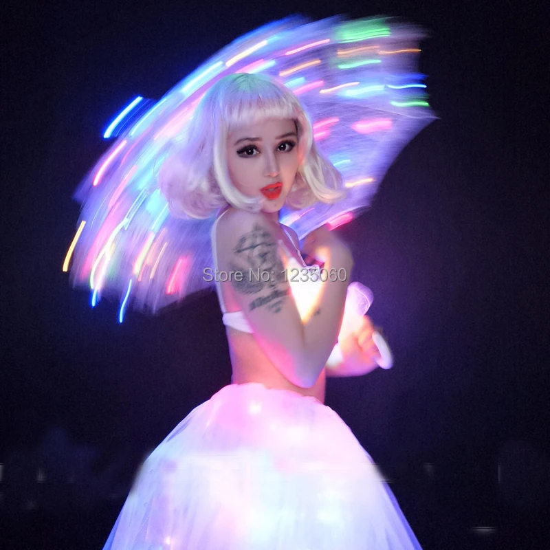 WYY костюмы для бальных танцев светодиодные белый светильник Медузы светящийся зонтик представление диско одежда платья наряд dj Вечерние