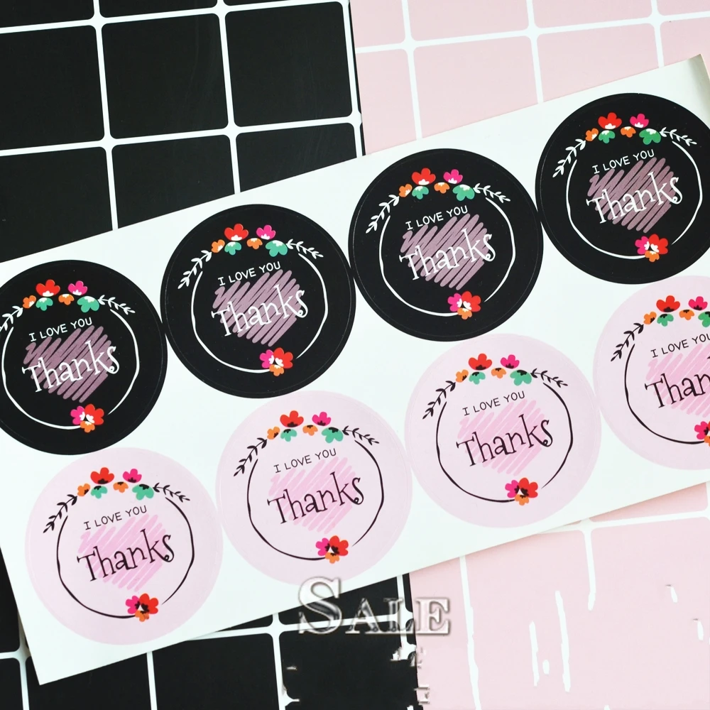 New Arrival 80Pcs/Lot Black White Pink Flower Thanks I LOVE YOU Sealing Label Kraft Sticker Baking DIY Gift Stickers M1001 | Дом и сад