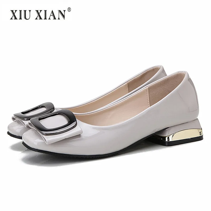 

2018 New Square Toe Patent Leather Low Heel 2.5cm Women Pumps Comfortable Fashion All-match Summer Pumps Big Size 34-43 OL Shoes