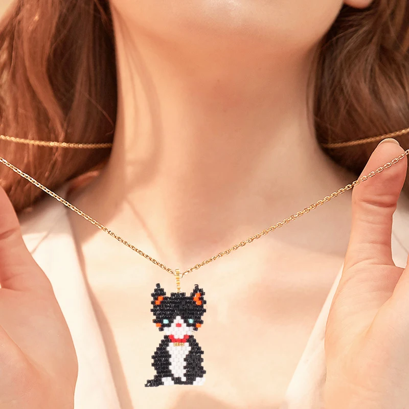 

Balibali Lovely Cat Pendant MIYUKI Seed Beads Necklace Gold Chain Women Necklace jewelry