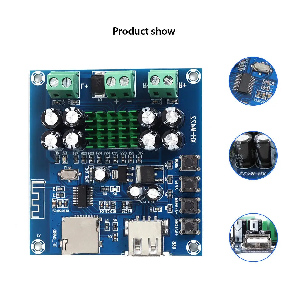 XH-M422 DC12-24V TPA3116D2 50 Вт+ 50 Вт Bluetooth 4,0 Плата усилителя с Bluetooth U диск TF карта плеер C3-001