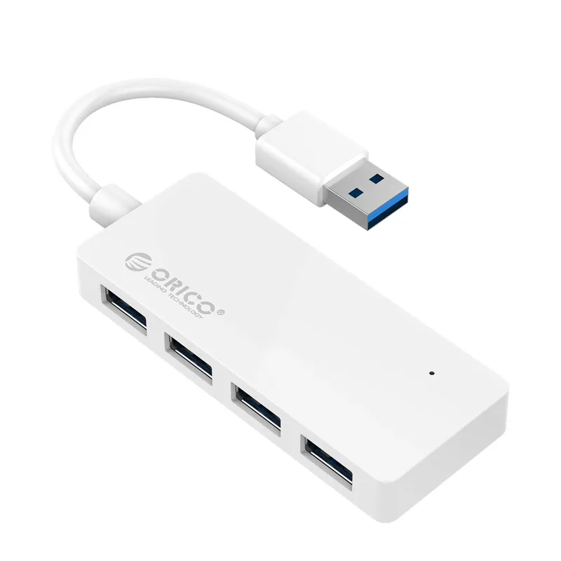 ORICO Mini 4 порта USB3.0 концентратор портативный концентратор USB сплиттер для Apple Macbook Air ноутбук ПК планшет с голубой светодиодный кабель 10 см для передачи данных - Цвет: Белый