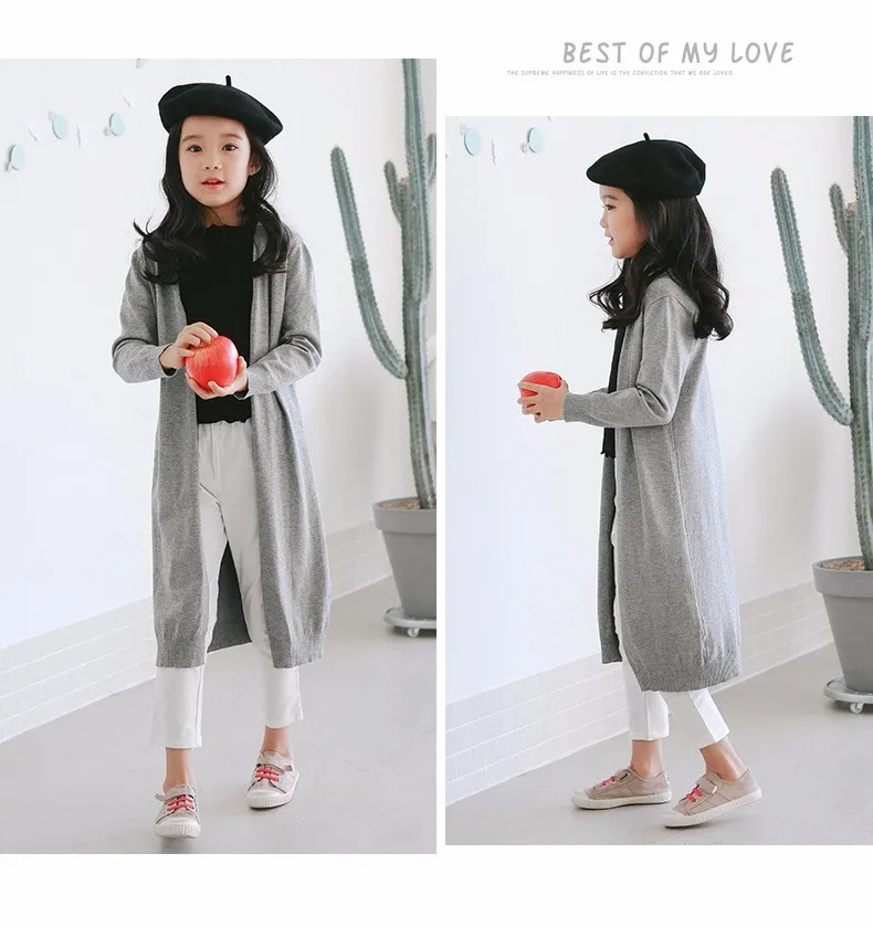 knitted girls cardigan coats 2017 new spring autumn long knitting baby big girls tops red gray black knit sweater kids clothes  (29)
