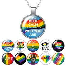 LGBT love is love, Радужный Флаг, серебро/бронза, подвеска, ожерелье, 25 мм, стеклянный кабошон, для женщин, девочек, ювелирное изделие, подарок на день рождения, 50 см