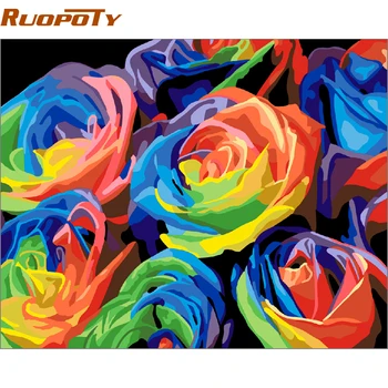 

RUOPOTY Frame Colorful Flower Diy Painting By Numbers Handpainted Abstract Wall Art Picture Canvas Painting For Wedding Decor